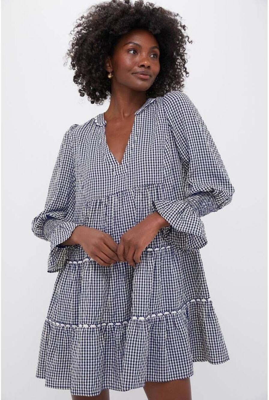 NWT Tuckernuck Pomander Place Kenzo Gingham Tiered Mini Dress Size Small Navy